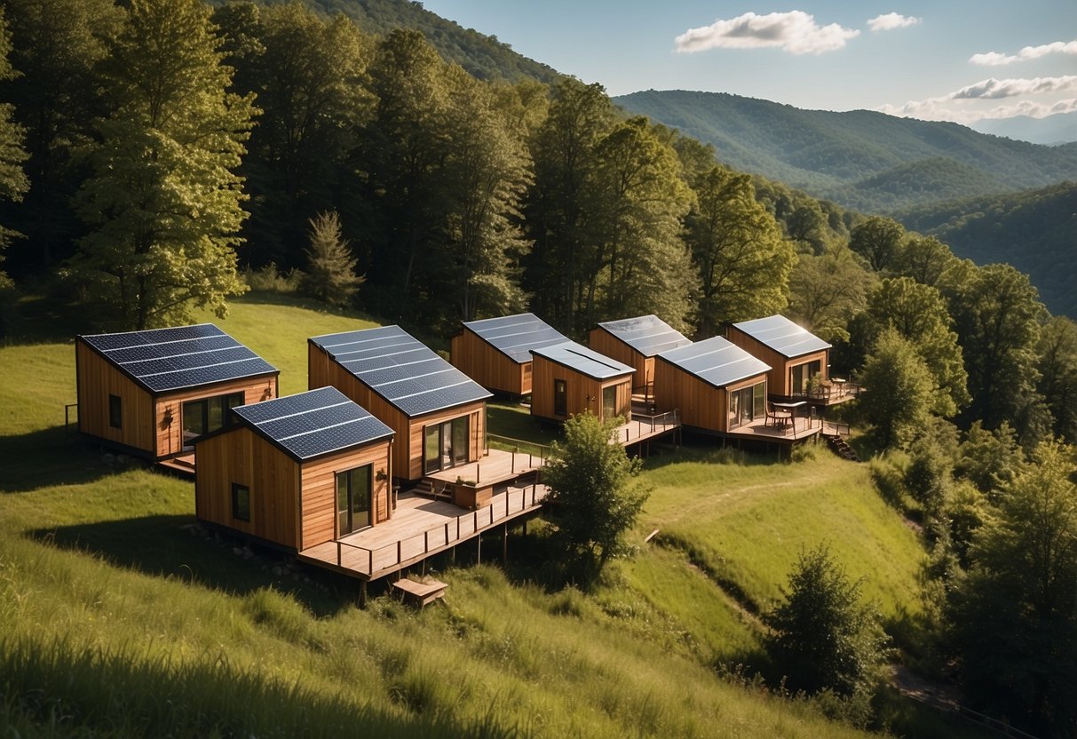 Tiny homes dot the rolling hills of West Virginia, nestled among lush greenery and babbling streams. Each home is uniquely designed, with solar panels glinting in the sunlight