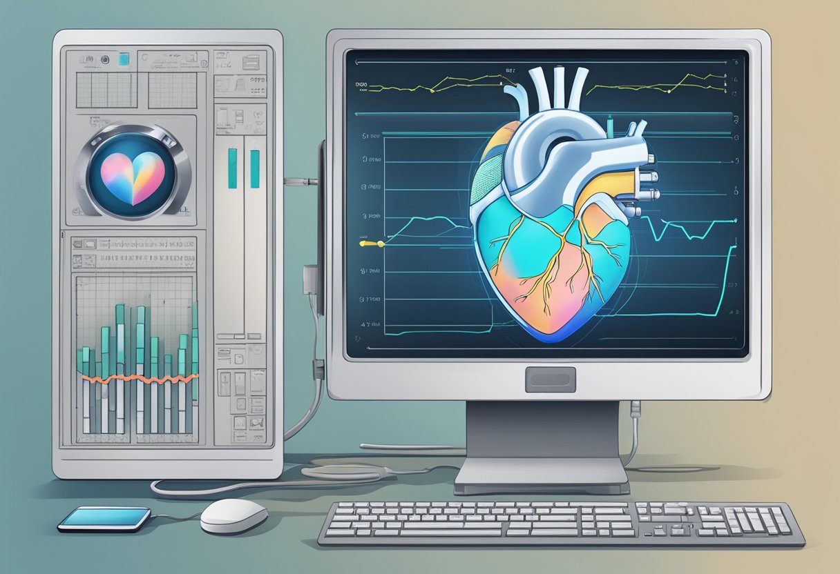 A heart-shaped monitor beeps rapidly, while a set of lungs expand and contract quickly