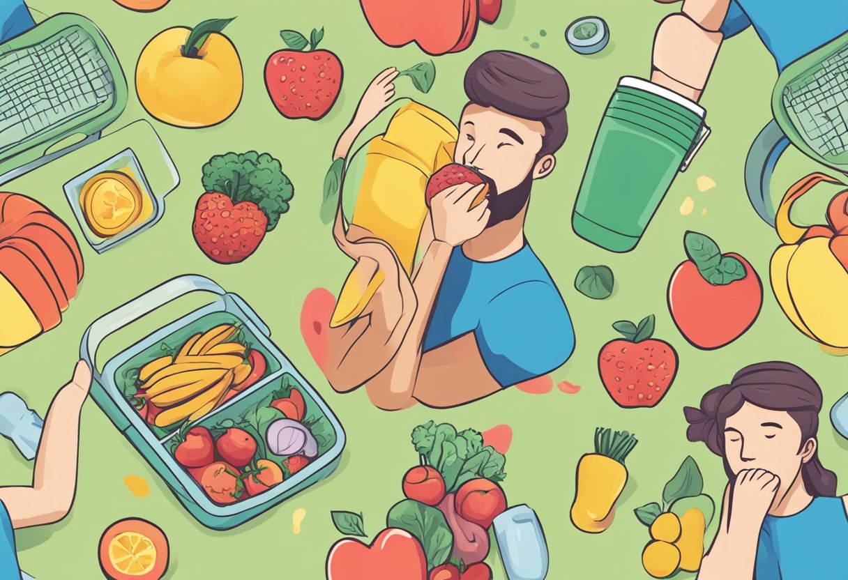 A person exercising, eating healthy, and managing stress to prevent heart attack