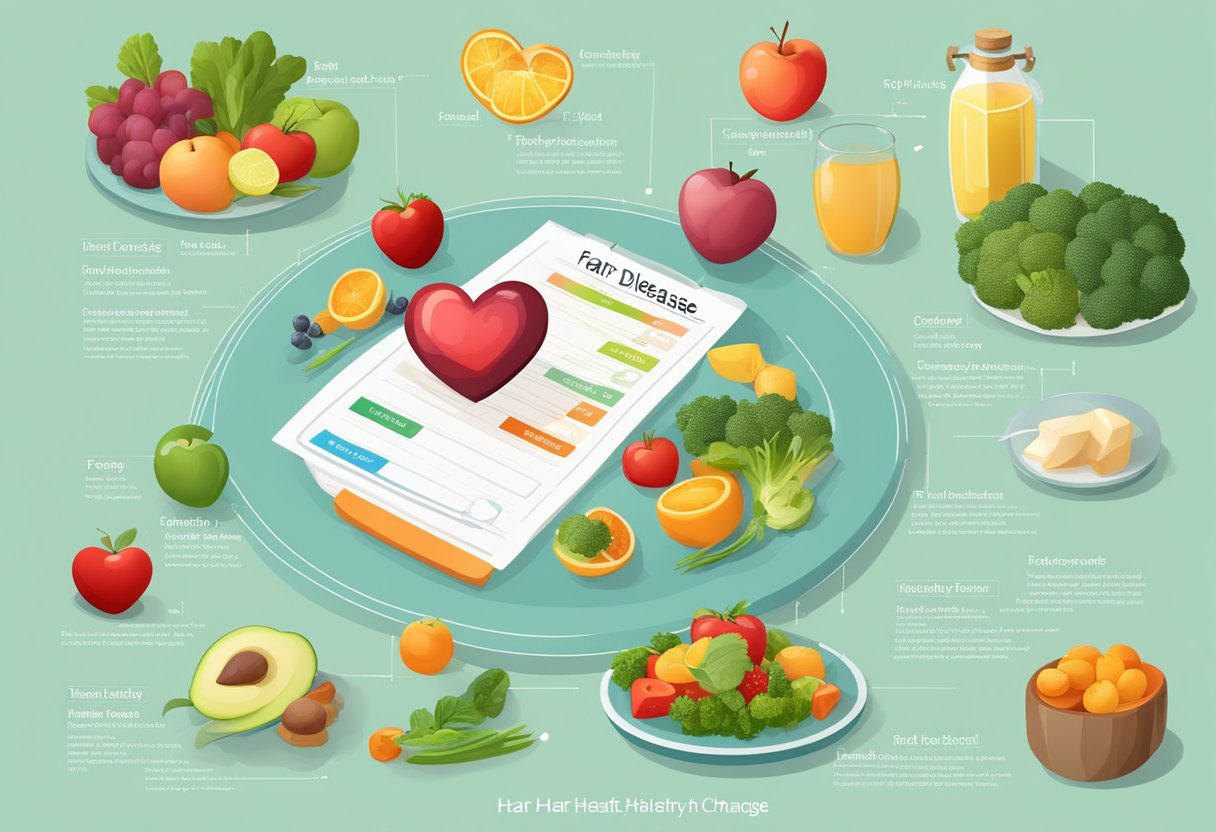 A table with heart-healthy foods and a list of FAQs on dietary changes for heart disease