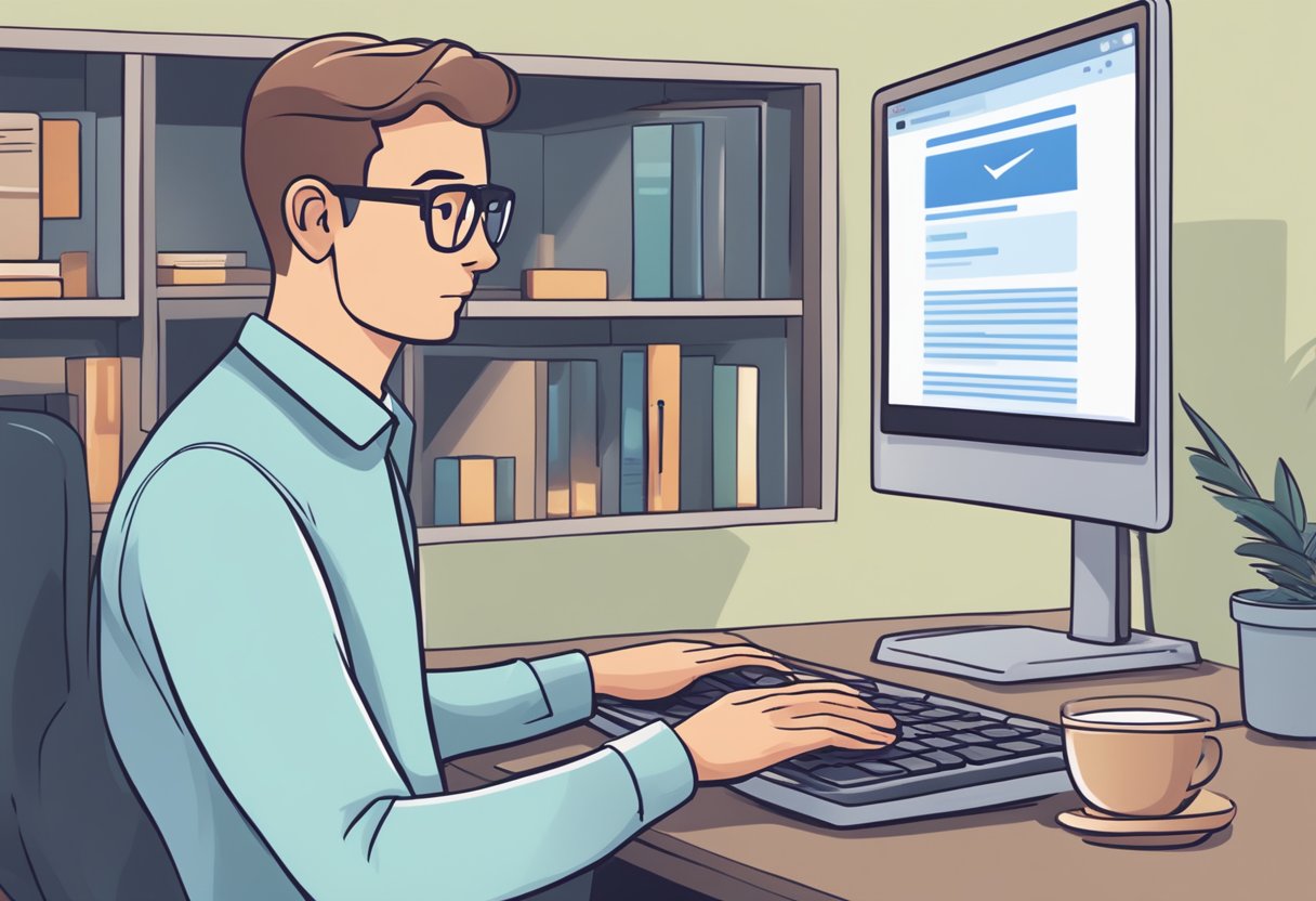 A person standing in front of a computer, typing in "how to prevent heart attack instantly" in a search bar