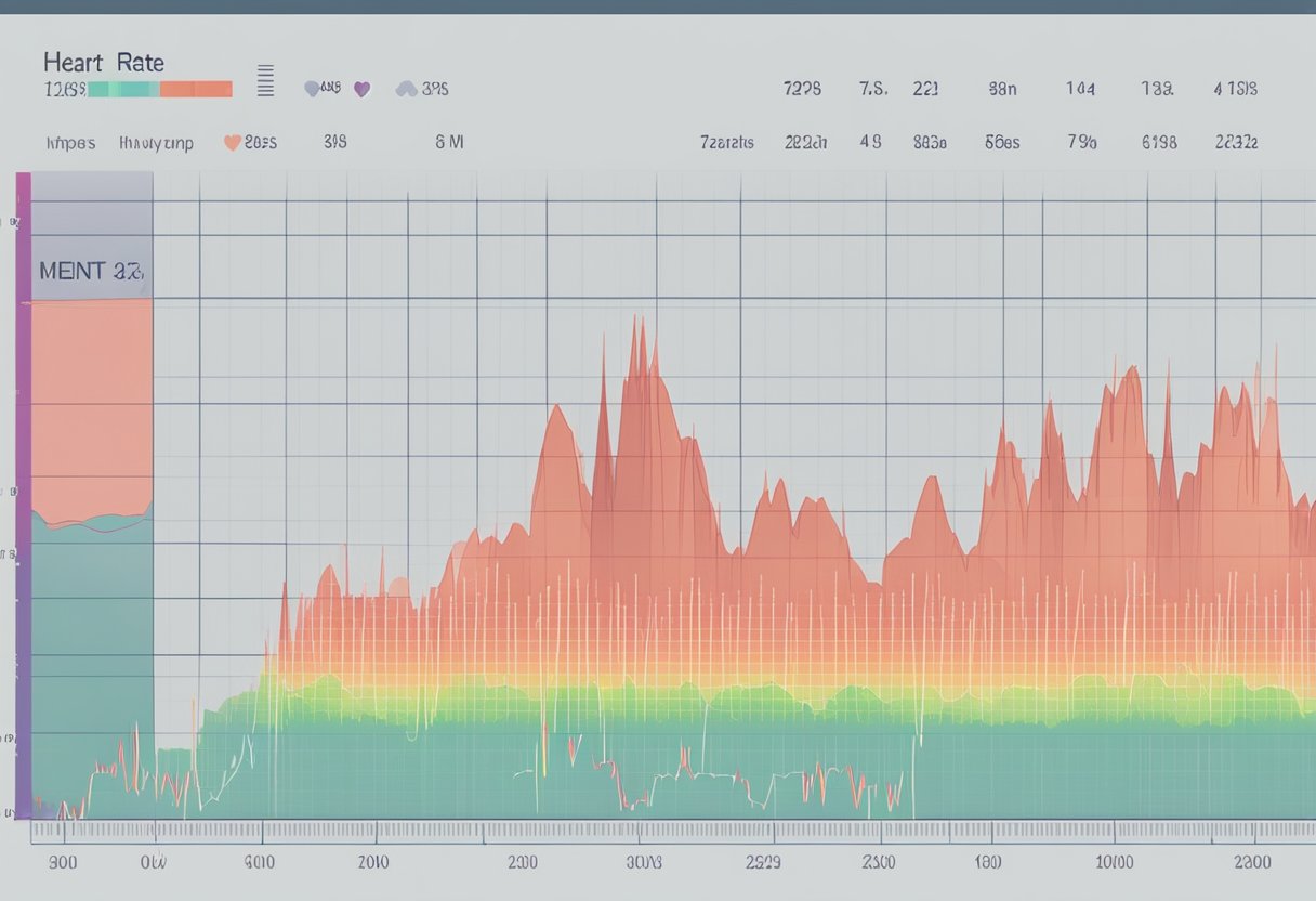 A heart rate monitor displays a table with varying heart beat rates, showing a range of numbers and fluctuating patterns