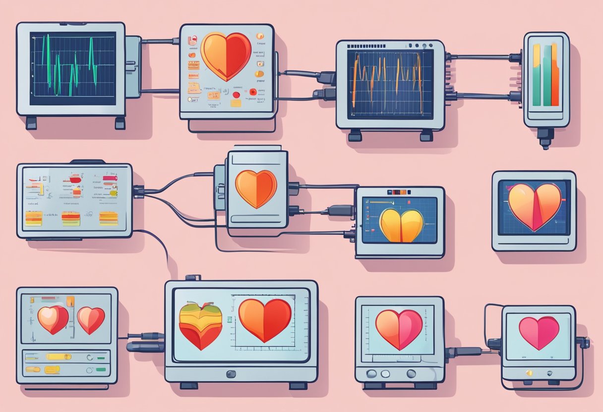 A heart monitor displays stages of heart failure