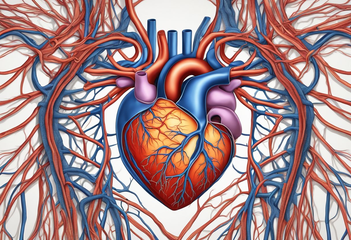 A heart with narrowed arteries, causing chest pain