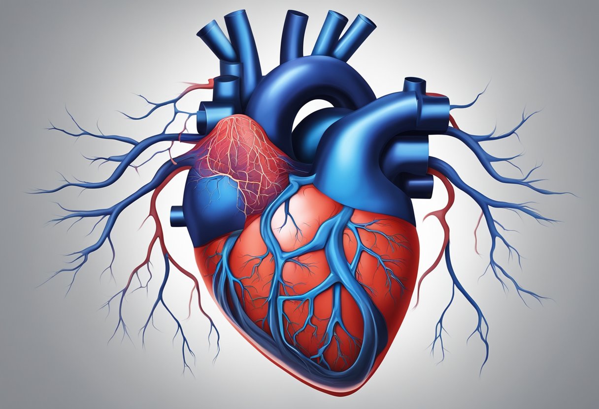 A heart suffering a sudden arginine-induced attack, veins constricting, blood flow disrupted