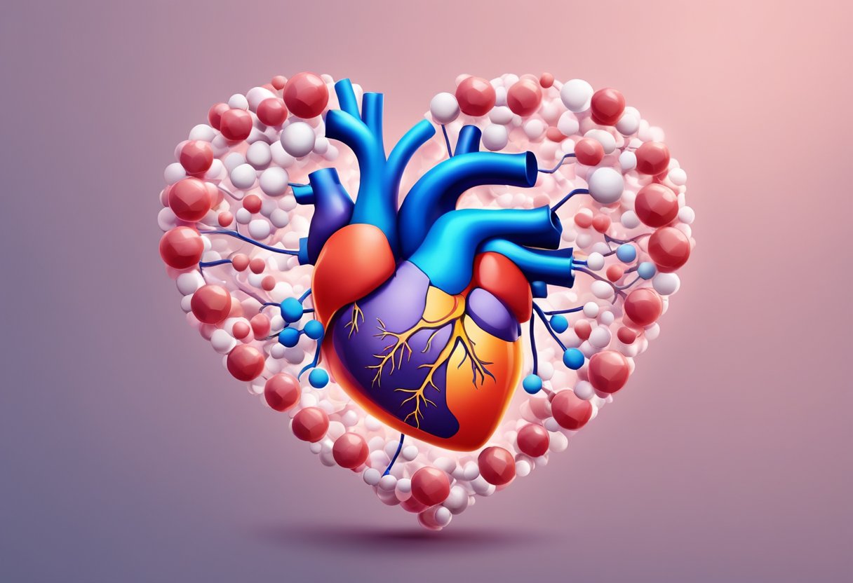 A healthy heart surrounded by arginine molecules, protecting it from a heart attack