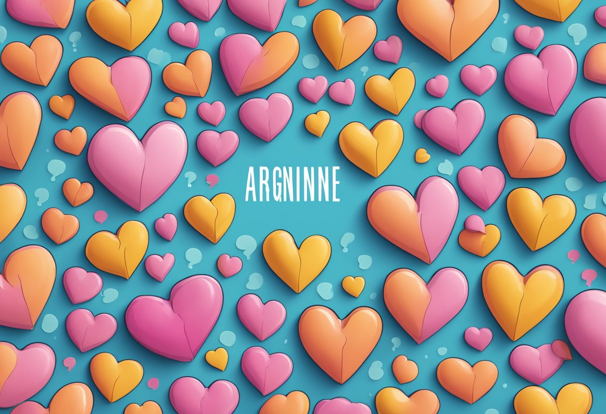 A heart with the word "arginine" surrounded by question marks