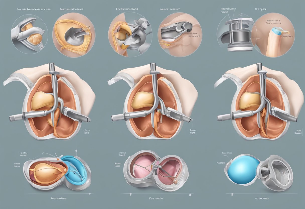 Surgeons open chest, remove obstructed heart valve, insert replacement, close chest