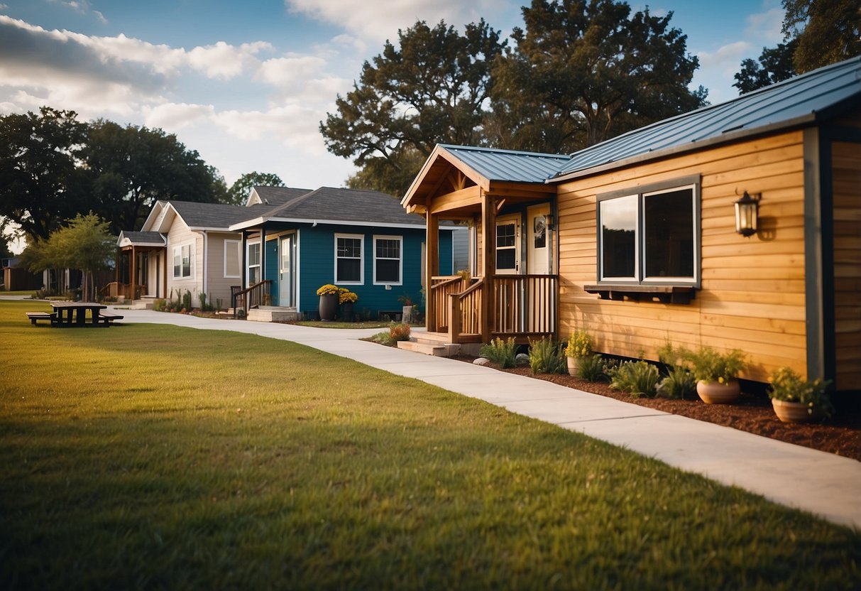 A bustling tiny home community in Willis, Texas, with vibrant amenities and a lively lifestyle