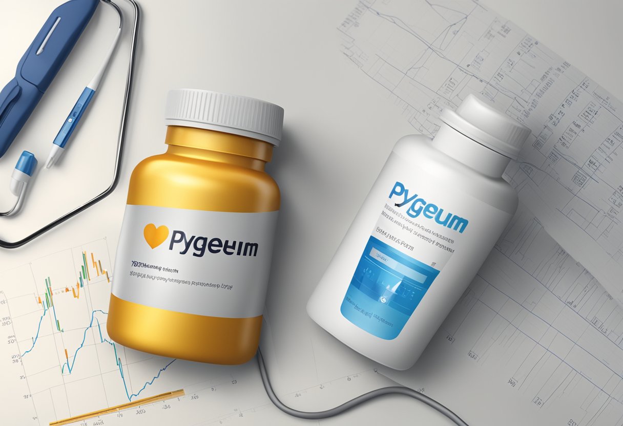 Pygeum supplement bottle with heart rate monitor in background