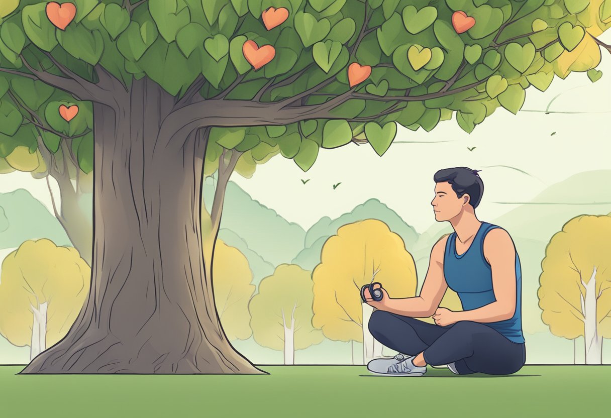A person wearing a heart rate monitor practices safe interactions, with a pygeum tree in the background