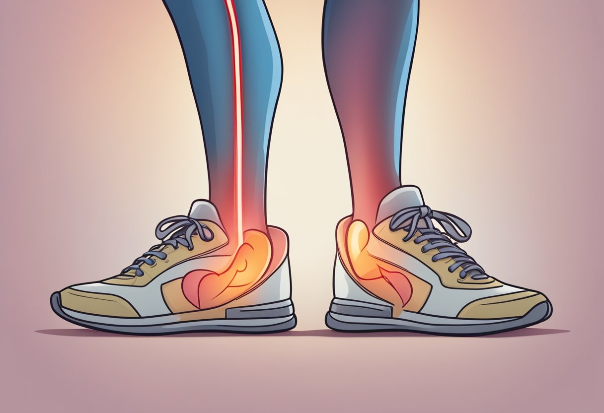 An illustration of swollen ankles with a heart symbol, depicting heart failure symptoms