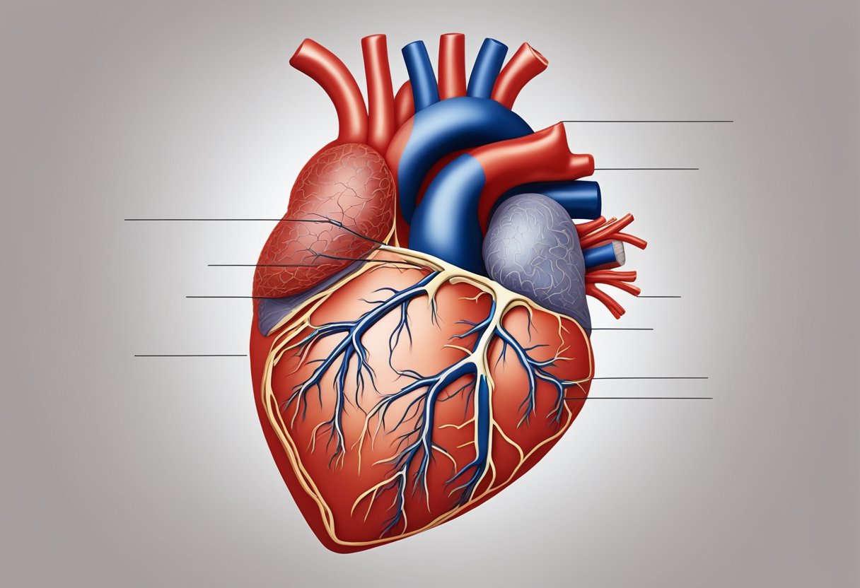 A heart with elongated and weakened blood vessels, illustrating the cardiovascular implications of Marfan Syndrome