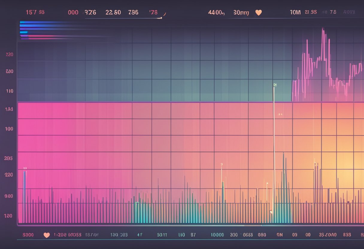 A heart rate monitor displays fluctuating readings