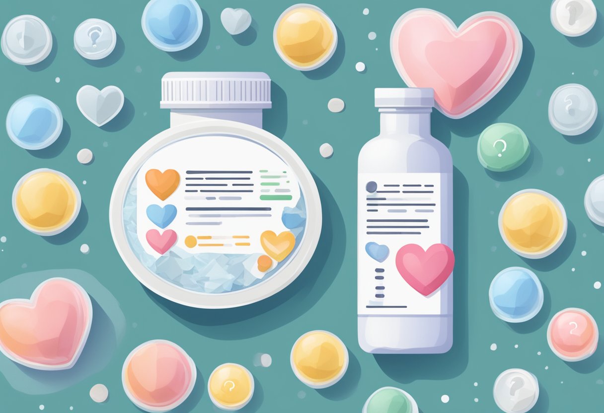 A bottle of magnesium supplements with a heart symbol on the label, surrounded by informative text and a list of frequently asked questions