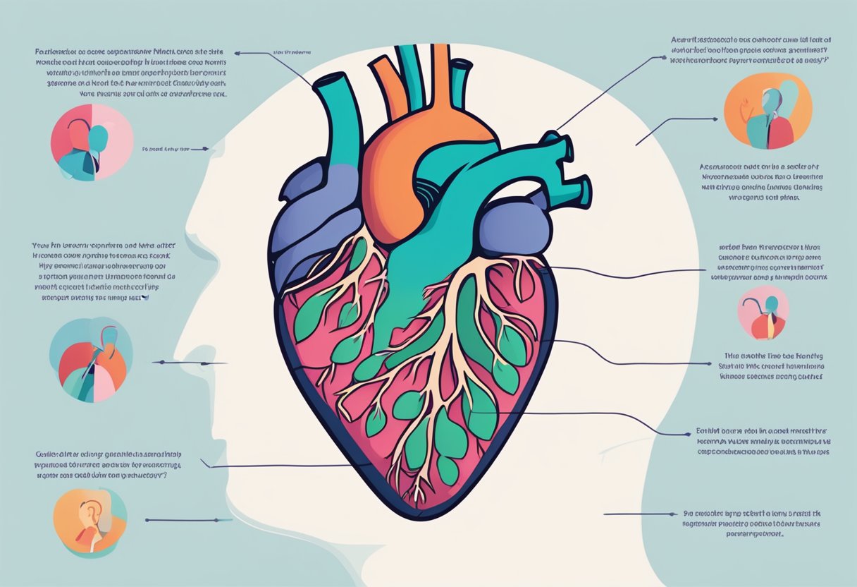 Marfan syndrome affects the heart. Illustrate a heart with a question mark overlay to represent FAQs about the syndrome's impact