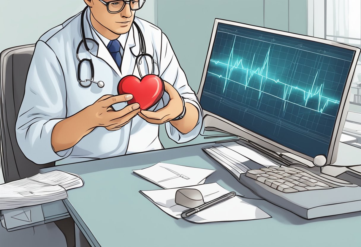 A doctor examines an ECG printout showing signs of a heart attack