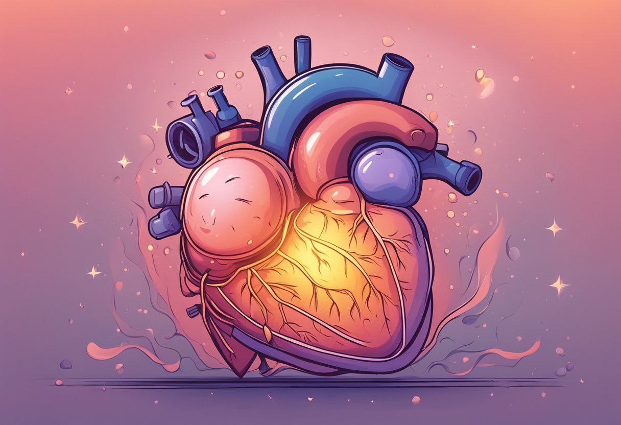 A heart with a pained expression, surrounded by sweat and a faint glow from recent exercise
