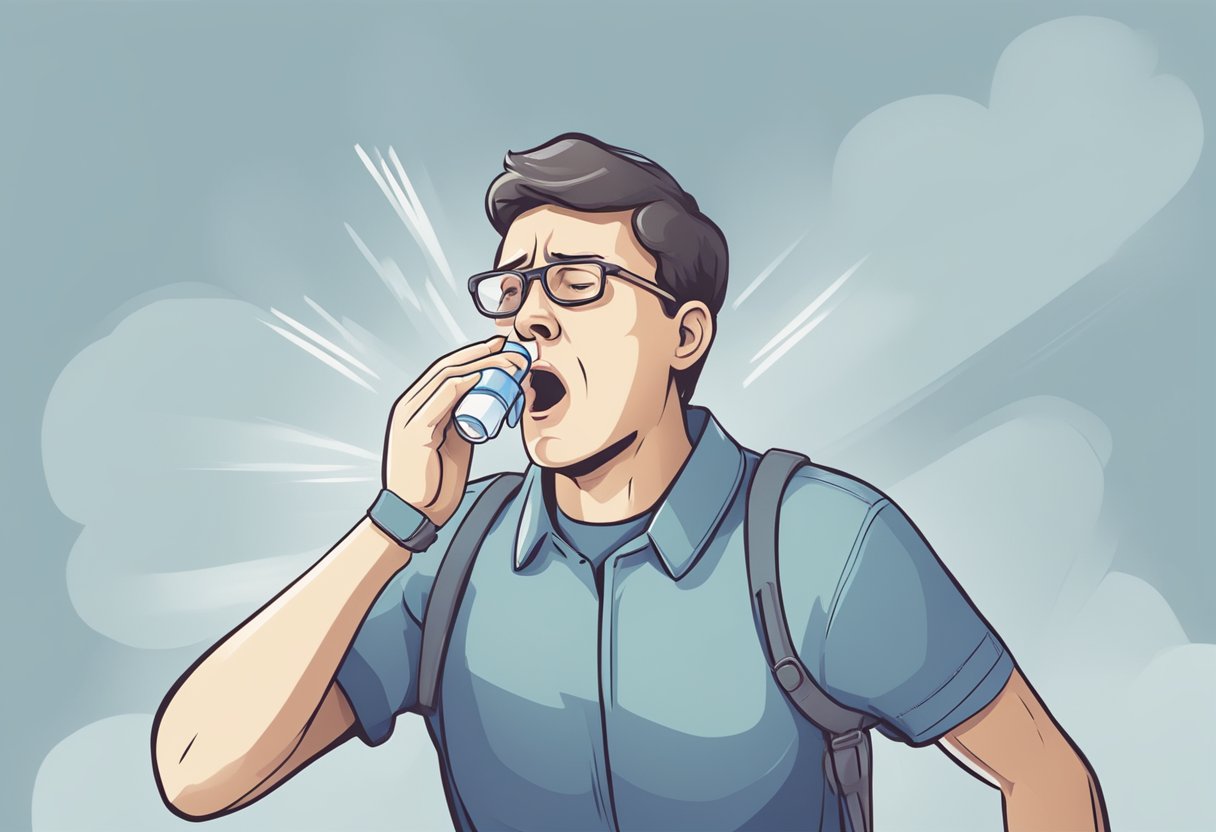 A person with asthma experiences a sudden heart attack. They reach for their inhaler while struggling to breathe