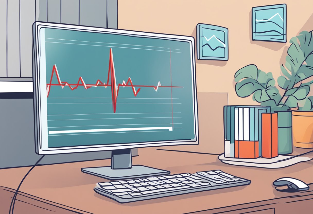 Anxiety increases heart rate, shown by a pulsing red line on a monitor
