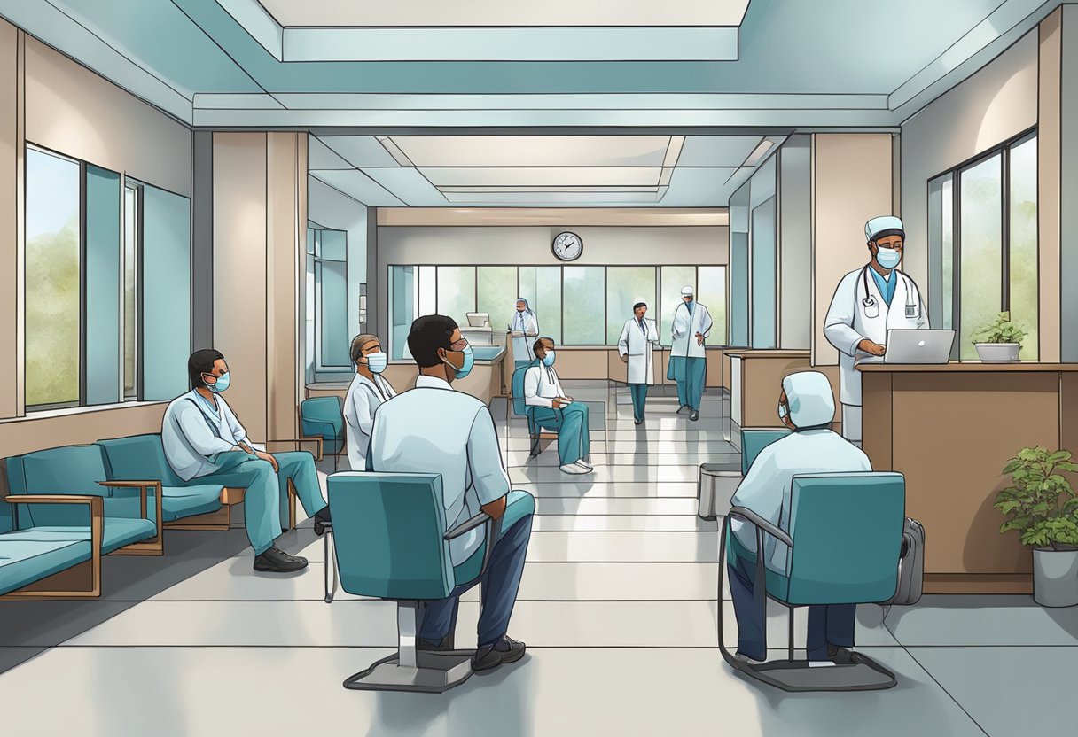 A heart surgeon answering questions in a hospital lobby