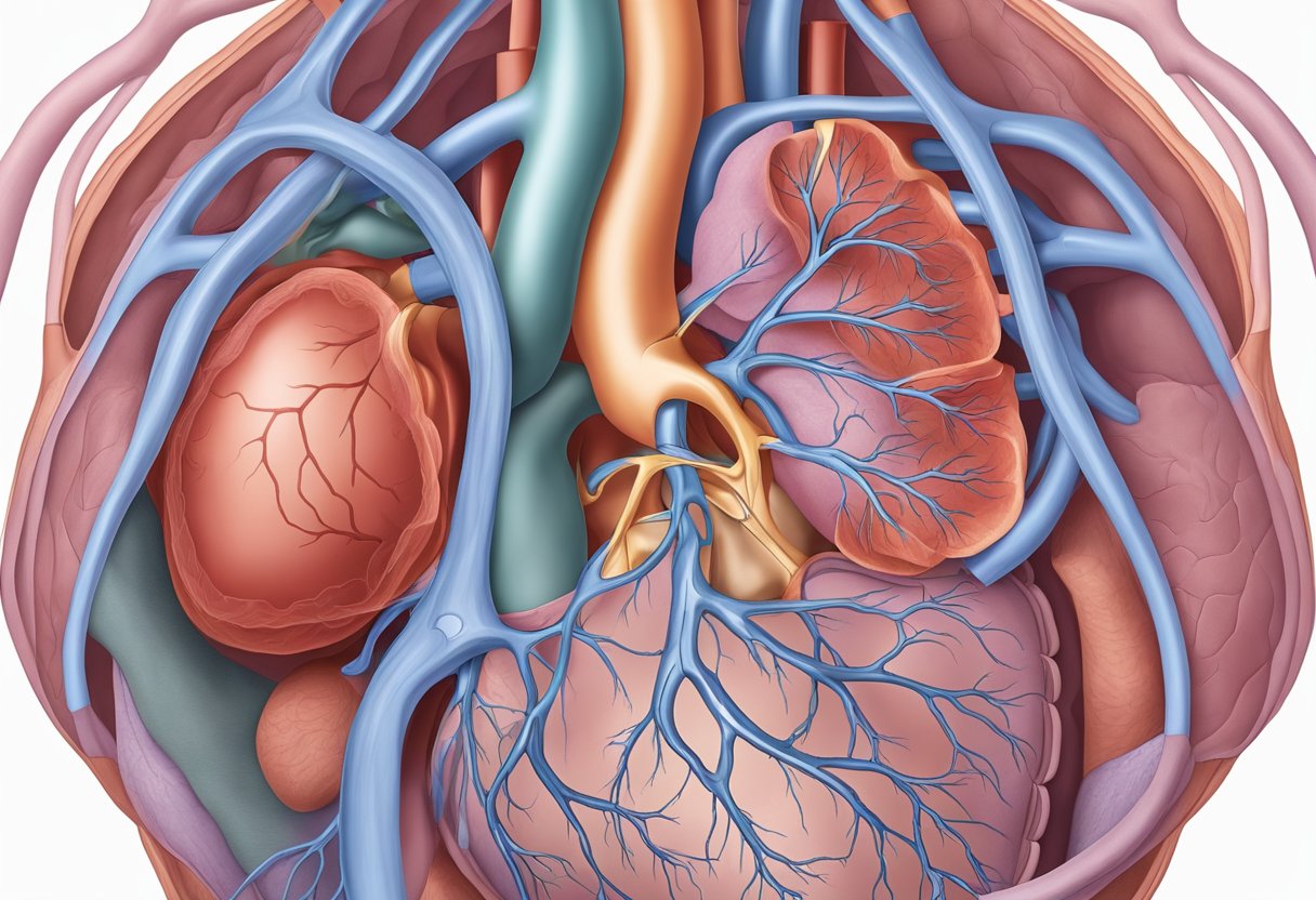 Oxygenated blood flows into the heart through the pulmonary veins, entering the left atrium and passing through the bicuspid (mitral) valve into the left ventricle