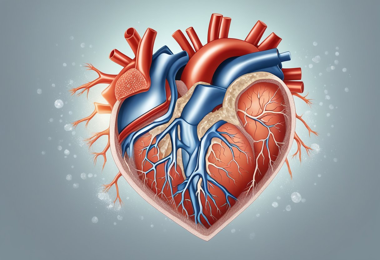 A heart surrounded by sodium salt, with arteries clogged and weakened