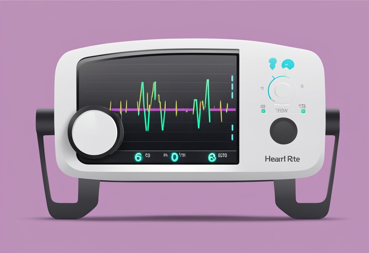 A heart rate monitor displaying a steady pulse of 60-100 beats per minute, with a question mark symbol above it