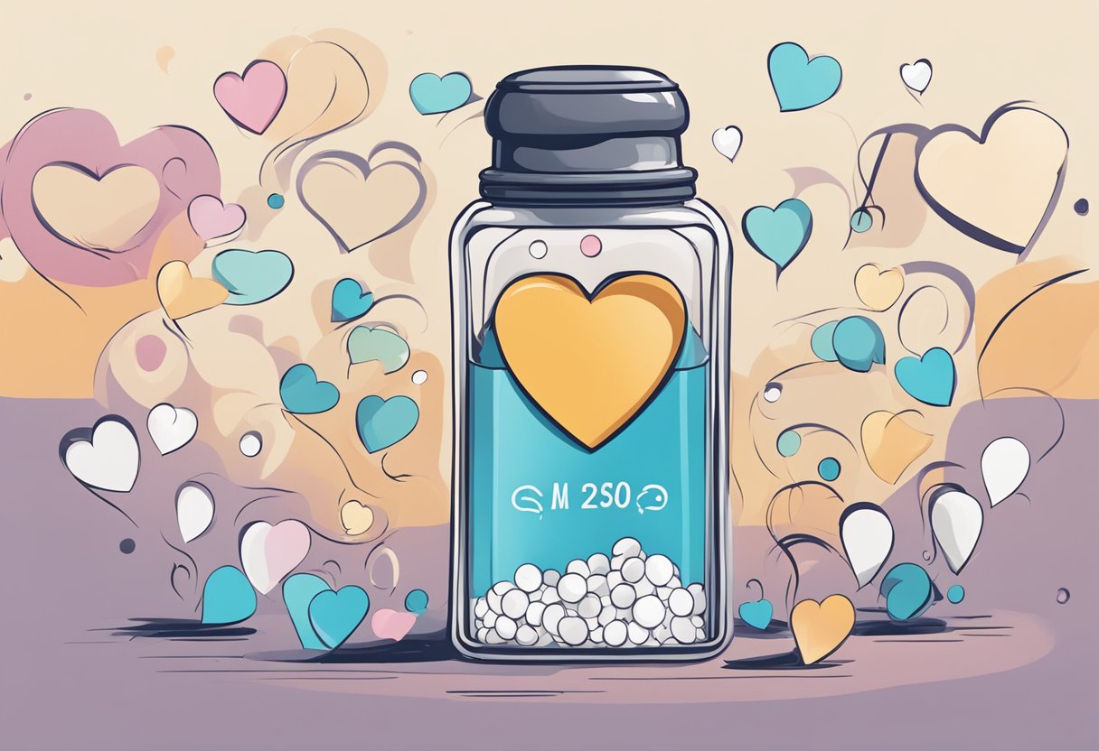 A salt shaker with a heart symbol, surrounded by question marks
