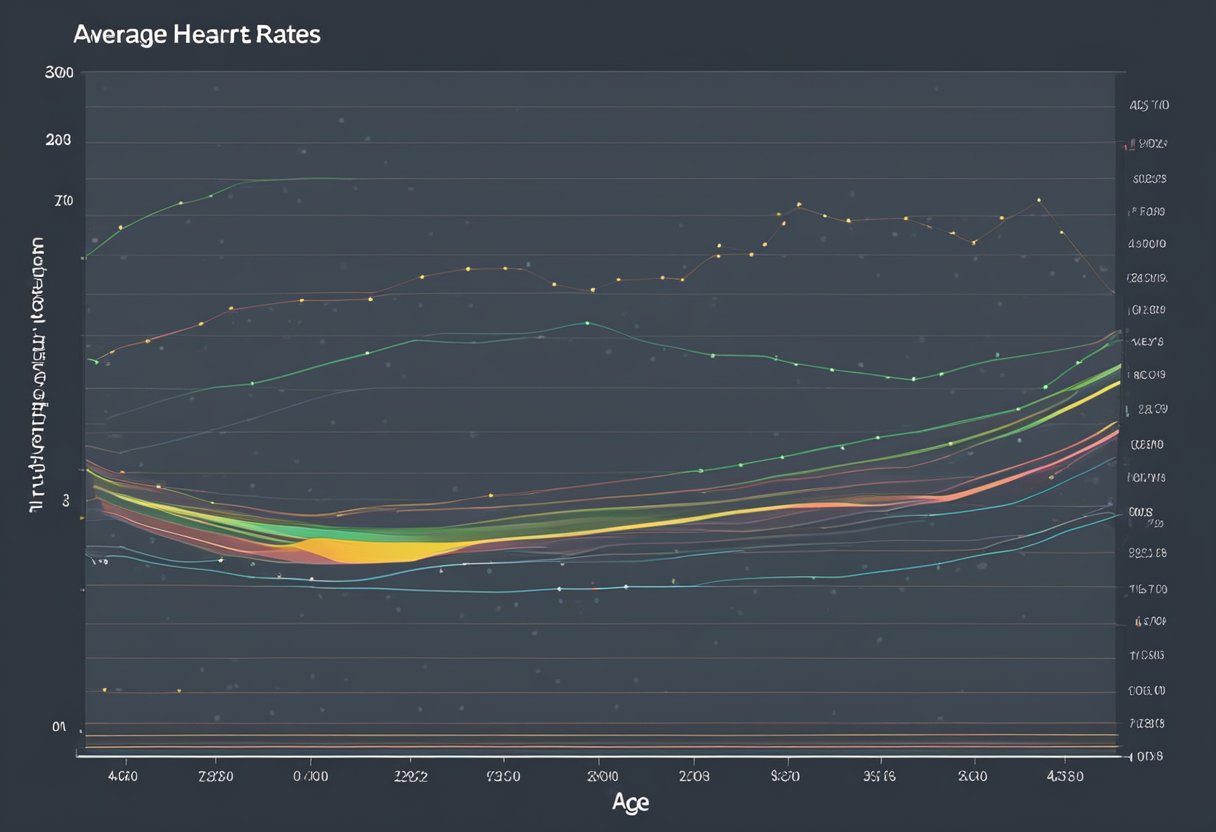 A chart displaying average heart rates by age and weight, with corresponding data points and a labeled axis