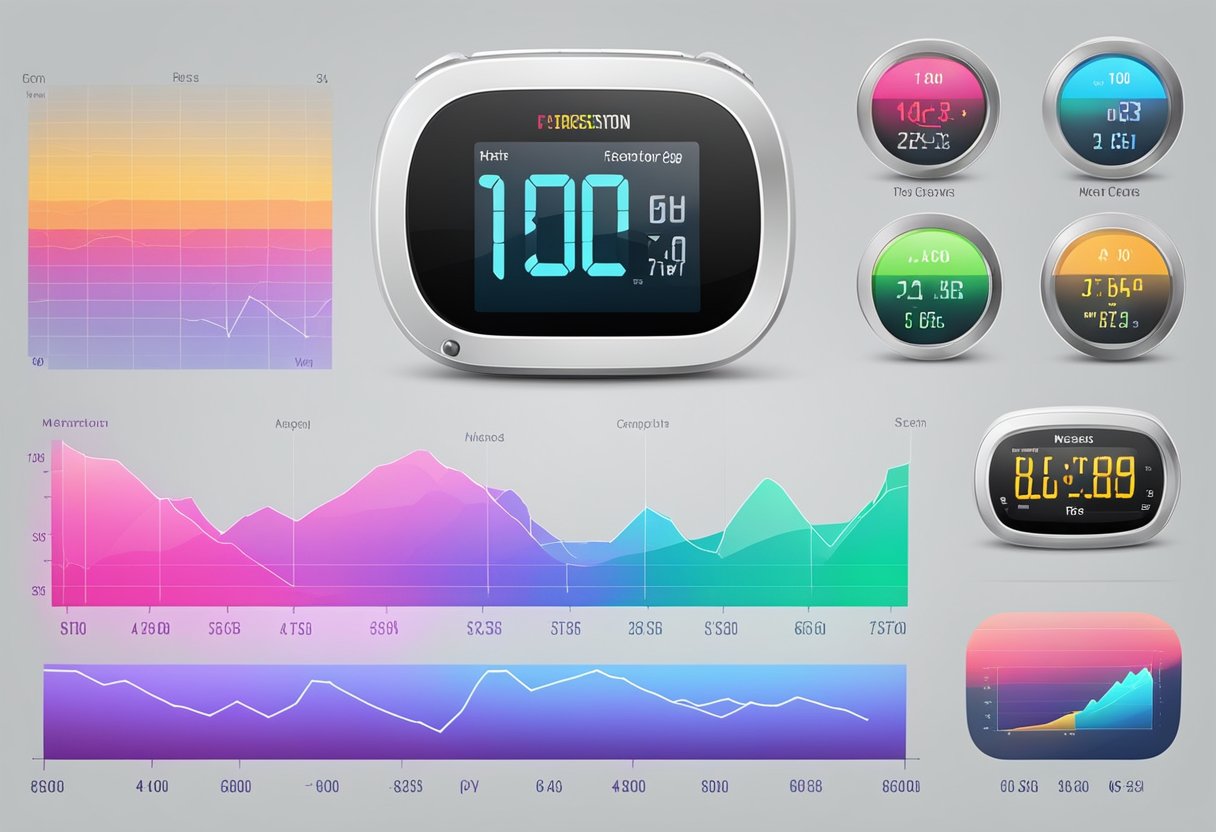 A heart rate monitor displays resting heart rates for different age and genders