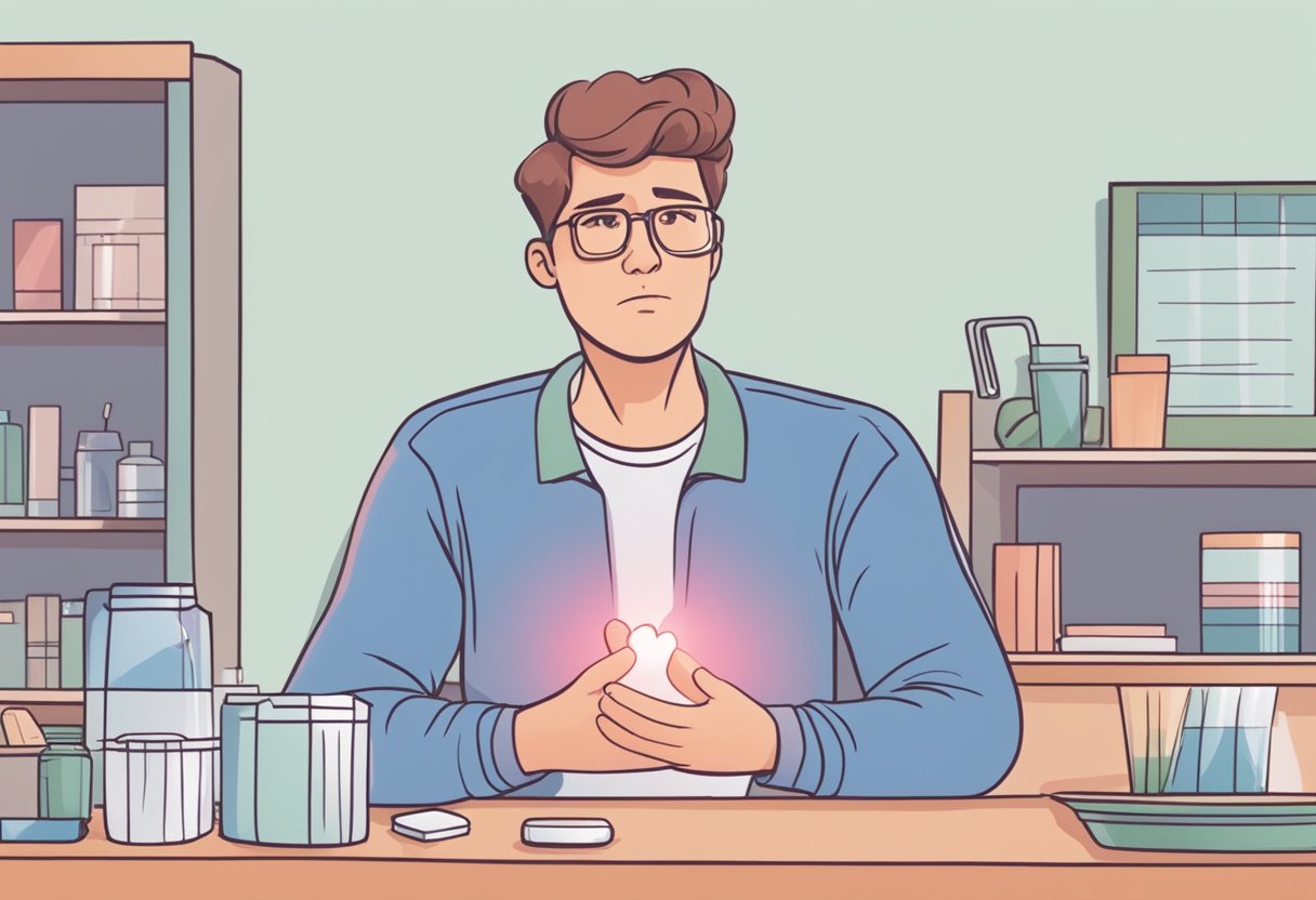 A person experiencing heart palpitations after taking azithromycin, with a worried expression on their face