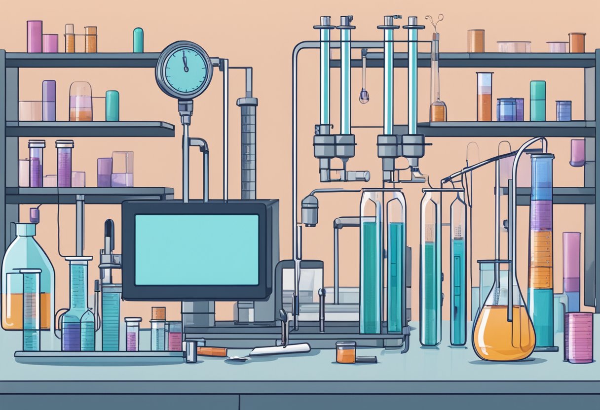 Biotin triggers heart palpitations in a lab setting with test tubes and scientific equipment