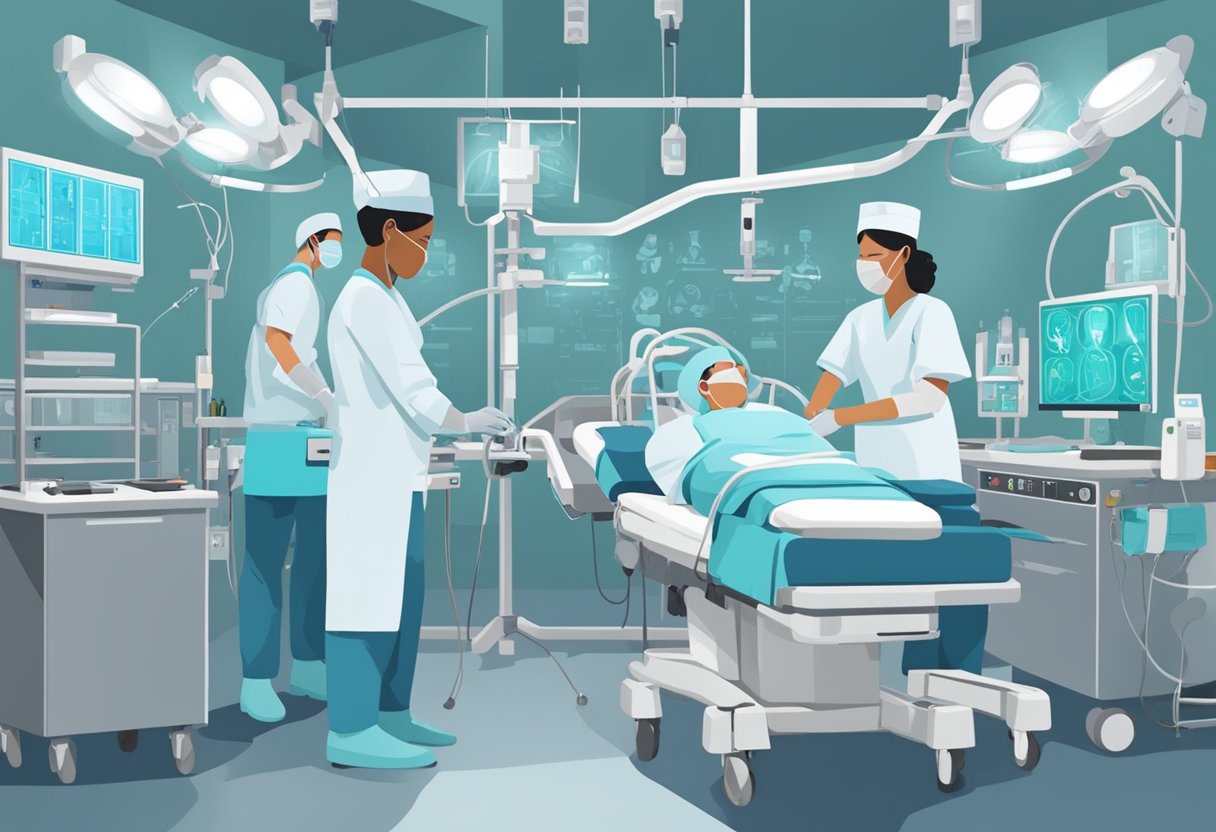 Surgeons prep, incise, and suture. Machines beep, tubes connect, and monitors display vital signs. Nurses assist, clean, and comfort