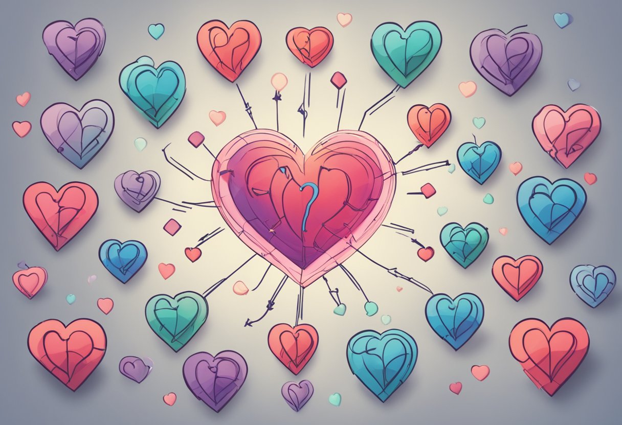 A heart with question marks surrounding it, symbolizing uncertainty about azithromycin and heart palpitations
