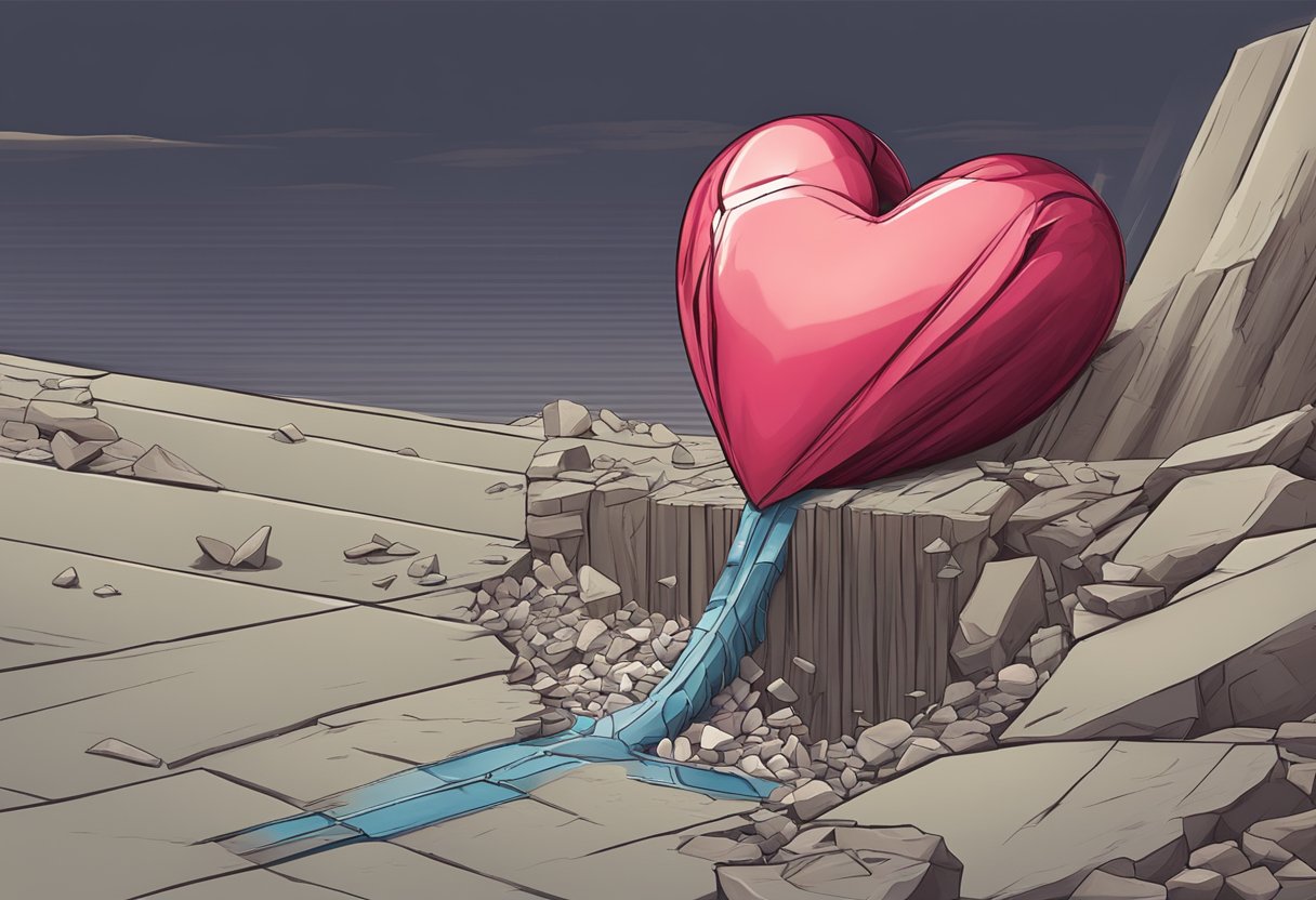 The heart falls to the ground, crushed by pain