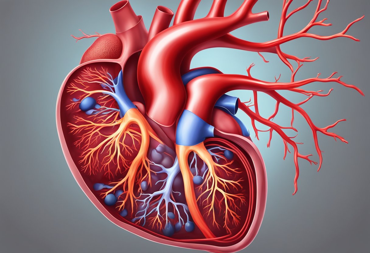 Bright red blood flows through wide, open arteries towards the heart, carrying vital nutrients and oxygen