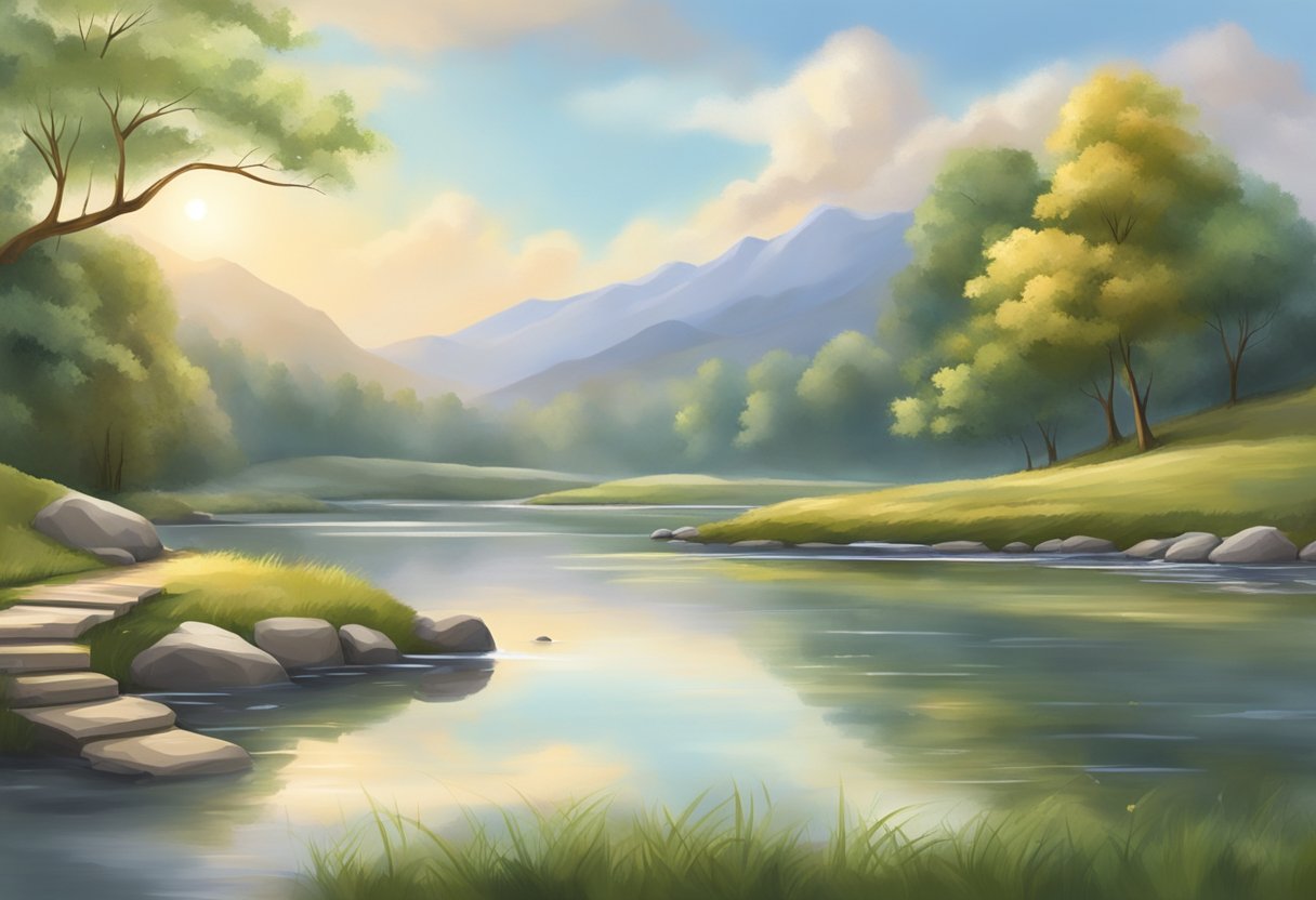 A calm, tranquil scene with a peaceful setting, perhaps a serene landscape or a gentle flowing stream, to convey the idea of an ideal resting heart rate