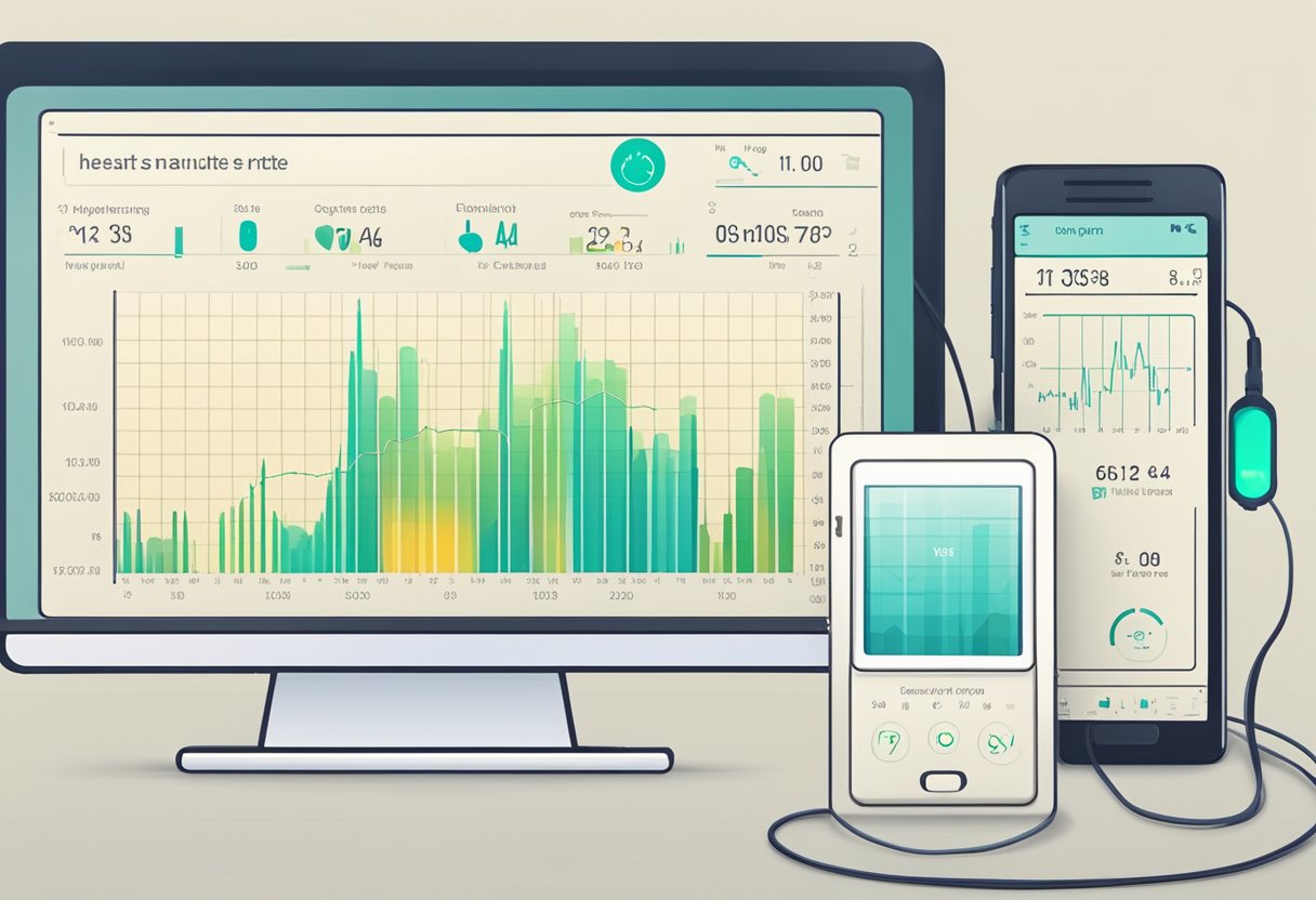 A heart rate monitor displays an ideal resting heart rate of 60-100 beats per minute