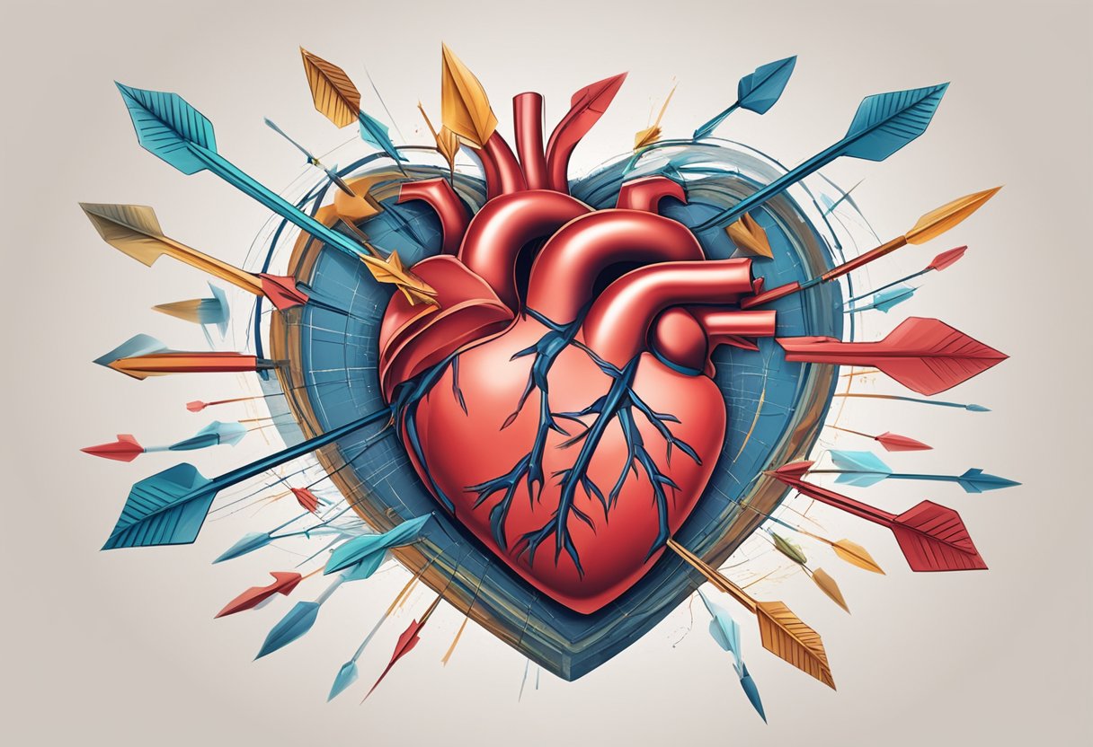 A heart surrounded by arrows pointing towards it, symbolizing increased blood flow