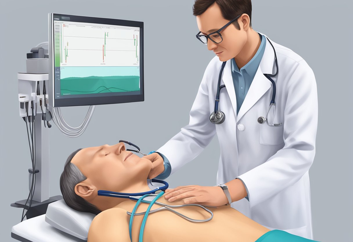 A doctor performing OMT on a patient with heart disease, using hands-on techniques to improve cardiac function
