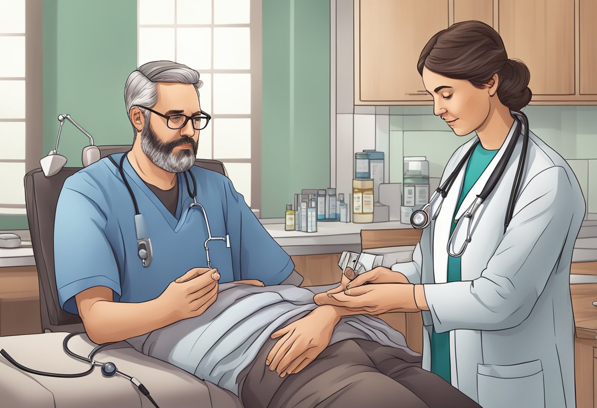 A doctor administers medication to a patient with a mild heart stroke