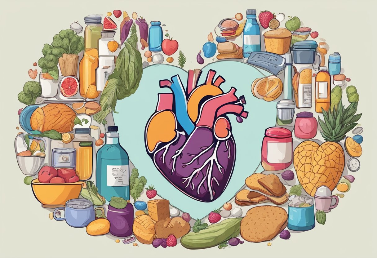 A heart surrounded by stressors and unhealthy habits, like smoking and poor diet, leading to discomfort
