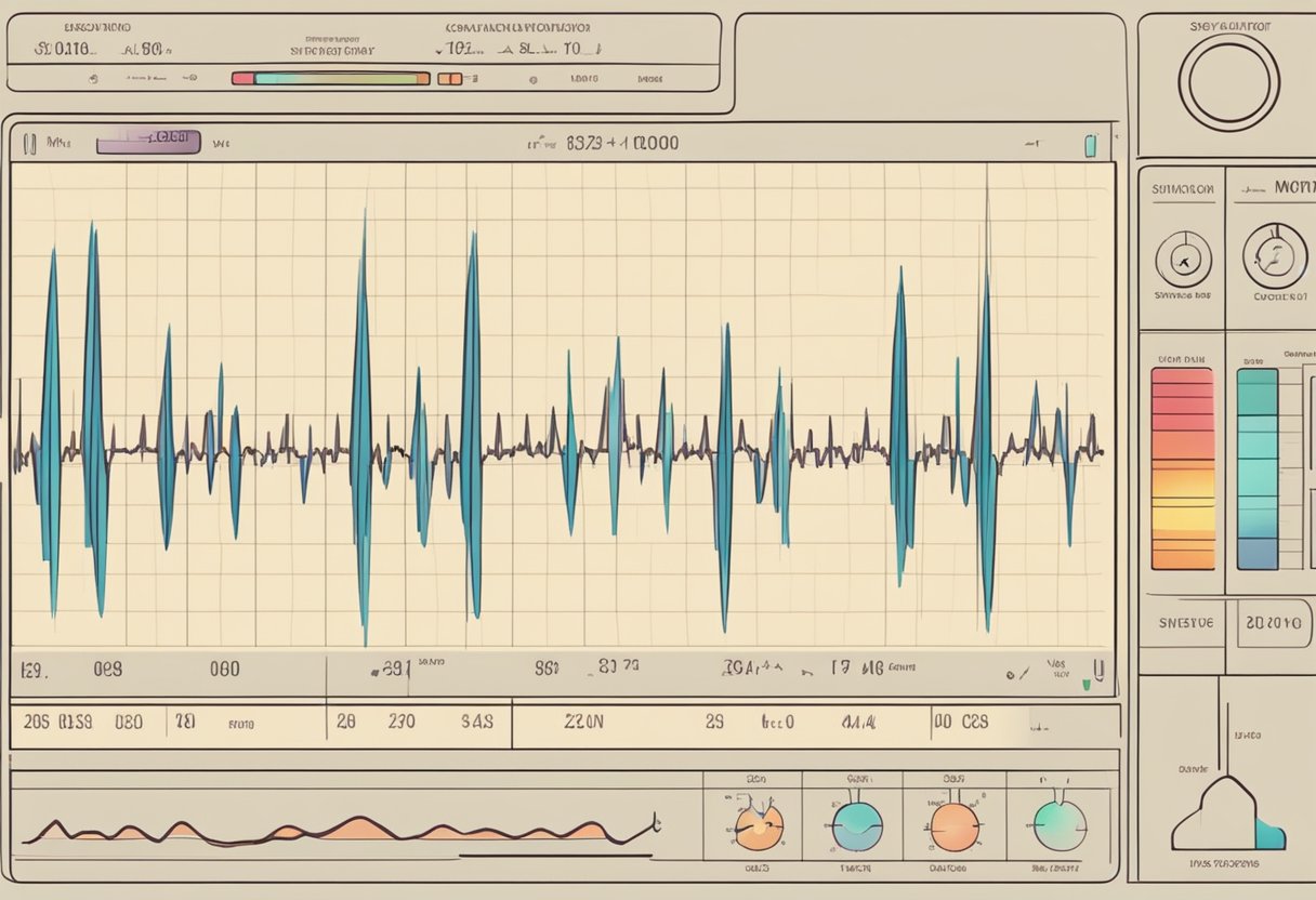 A heart monitor displaying fluctuating systolic and diastolic levels