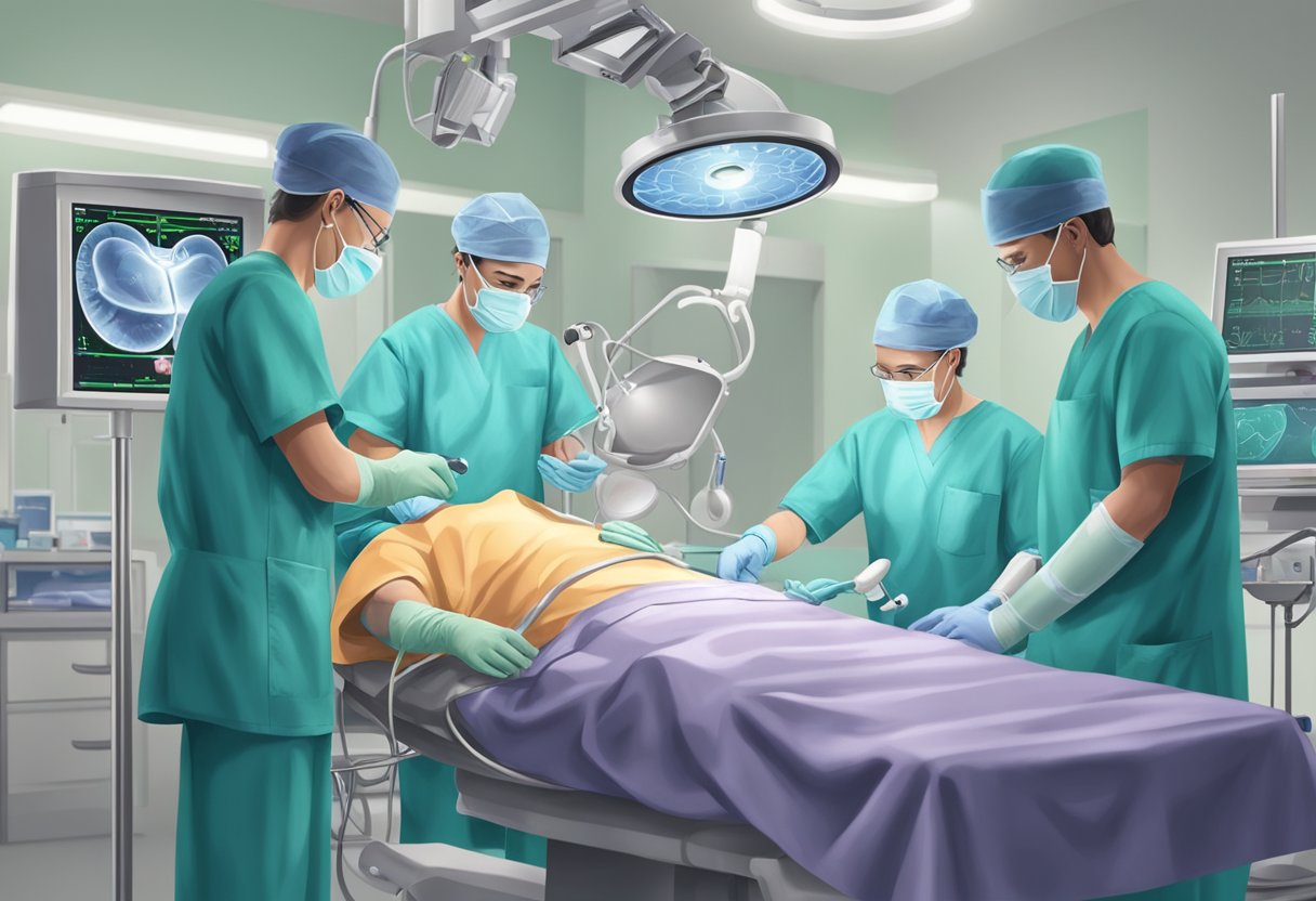 A surgeon diagnoses and treats a VSD heart problem in an operating room