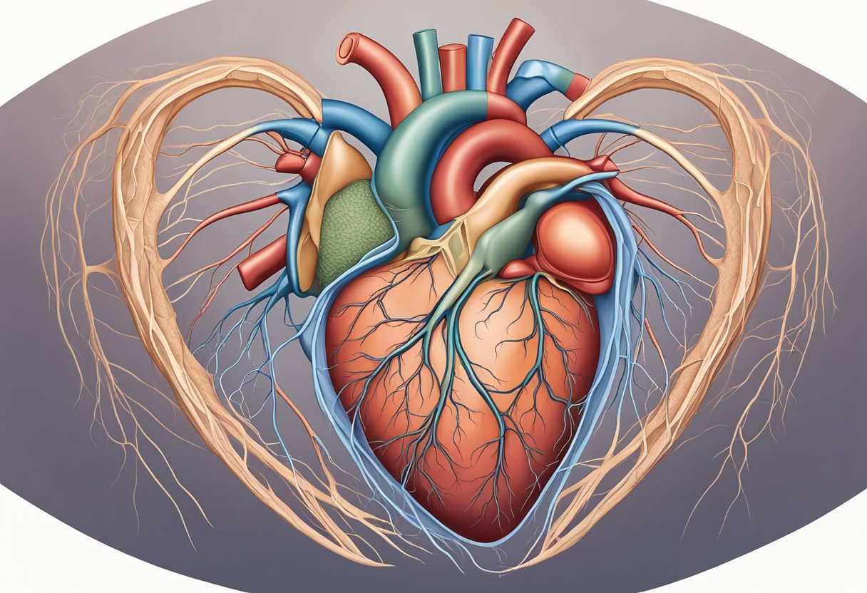 A heart with visible symptoms of fistula: bulging veins, abnormal pulsation, and discoloration