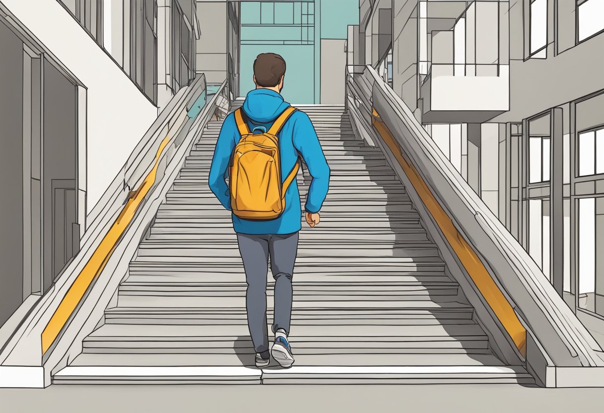 Person experiencing heart palpitations after climbing stairs