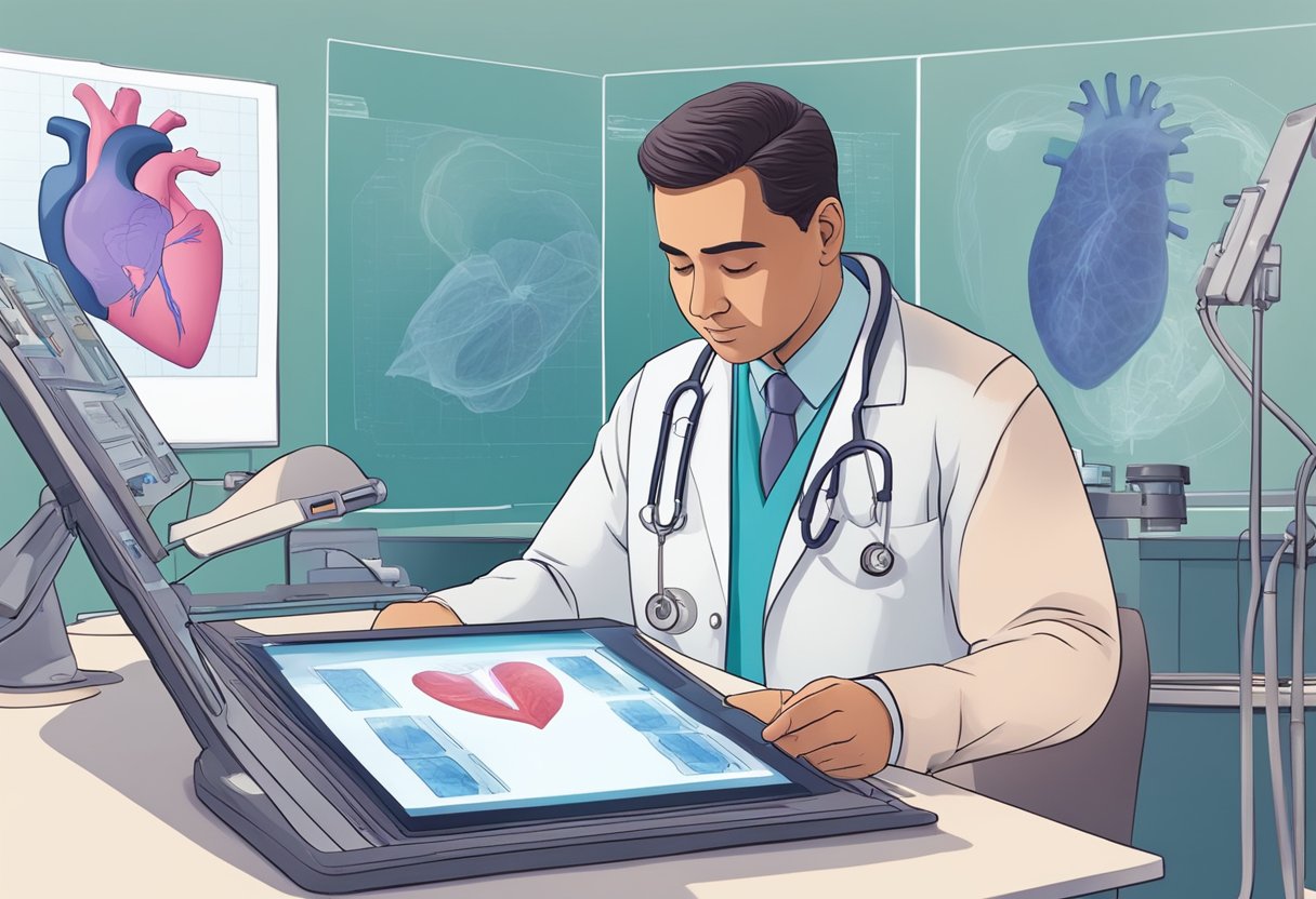 A cardiologist at Mount Alvernia Hospital examines a patient's heart scans