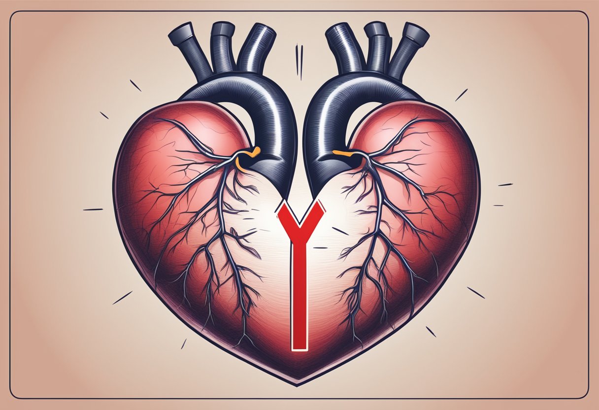 A heart with anemia symbol and heart attack warning sign