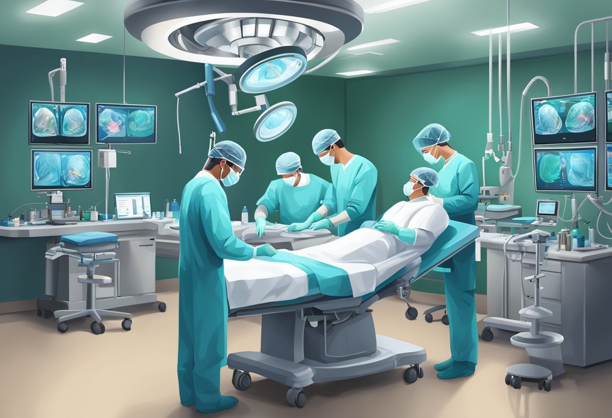 A surgeon performs various heart procedures in an operating room, surrounded by medical equipment and a team of professionals